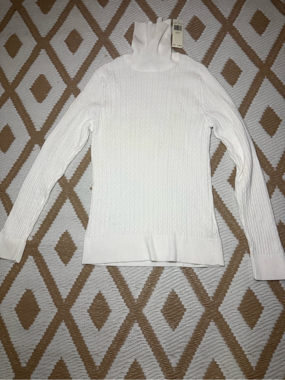 Pria White Ribbed Knit Pullover Sweater
Turtleneck Long Sleeve M